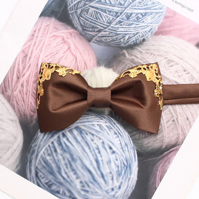 Styilsh Gilded Accent Wedding Bow Tie - Saddle Brown - image 9