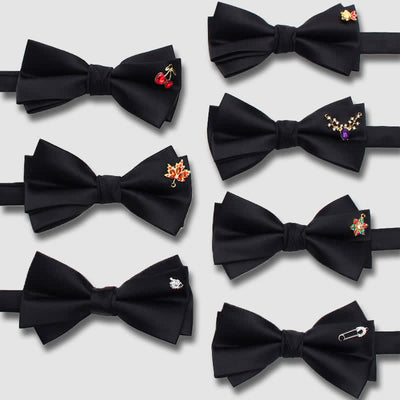 Elegant Metallic Accents Black Double Layers Bow Tie - image 0