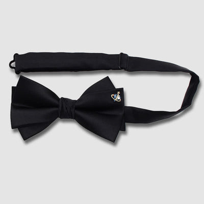 Elegant Metallic Accents Black Double Layers Bow Tie - image 2