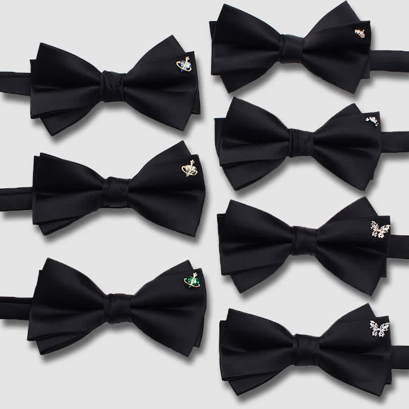 Elegant Metallic Accents Black Double Layers Bow Tie - image 4