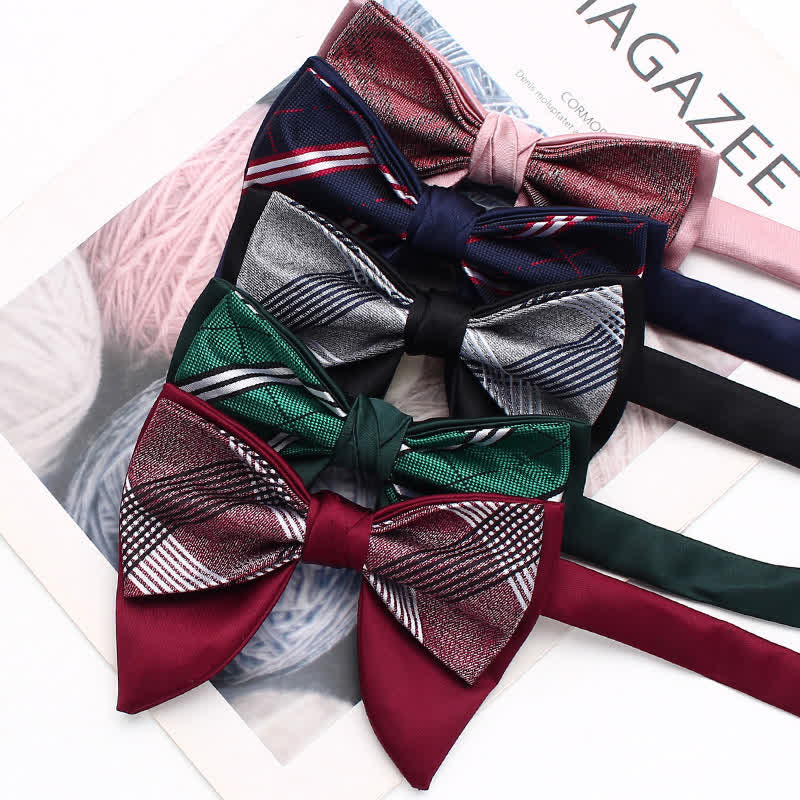 Formal Plaid Striped Double Layers Oversized Pointed Bow Tie - image 5