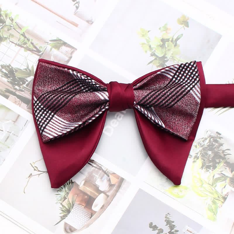 Formal Plaid Striped Double Layers Oversized Pointed Bow Tie - Style #1 - image 2