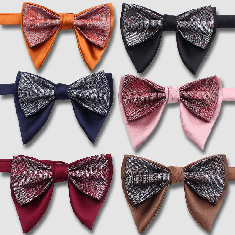 Formal Plaid Striped Double Layers Oversized Pointed Bow Tie - image 0