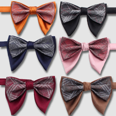 Formal Plaid Striped Double Layers Oversized Pointed Bow Tie - image 0