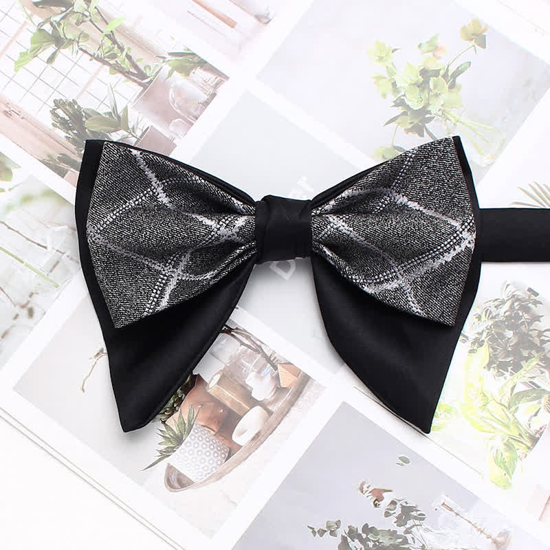Formal Plaid Striped Double Layers Oversized Pointed Bow Tie - Style #9 - image 14