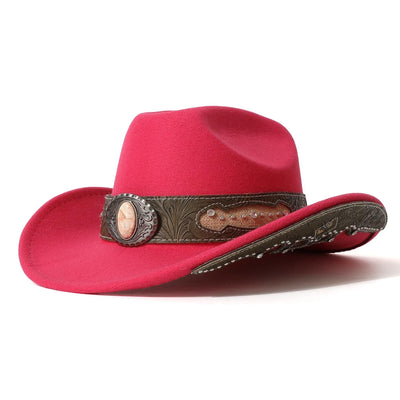 Men's Textured Stone Rivet Patterned Brim Belt Cowboy Hat - Rose - M (22"-22 7/8") - image 4