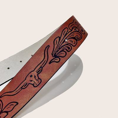 Men's Western Bull Skull Buckle Black Pattern Belt - image 2