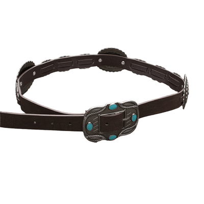 Women's Silver Patterned Turquoise Buckle Belt - image 7