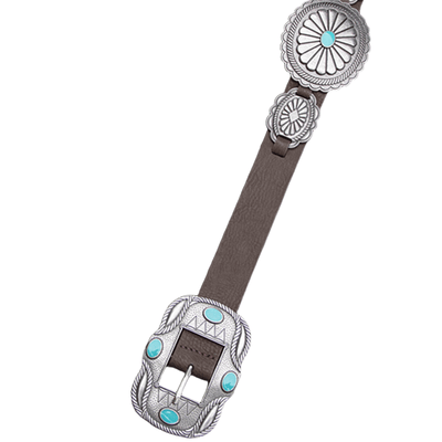 Women's Silver Patterned Turquoise Buckle Belt - image 6