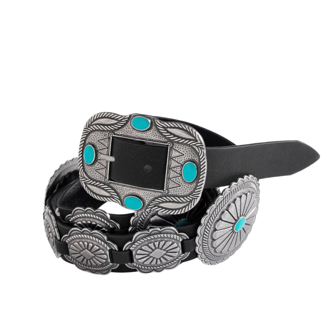 Women's Silver Patterned Turquoise Buckle Belt - image 2
