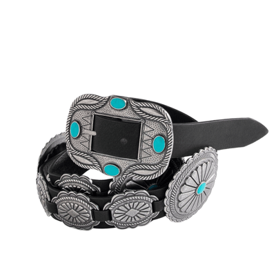 Women's Silver Patterned Turquoise Buckle Belt - image 2