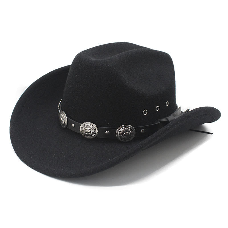 Men's Silver Patterned Disc Brim Belt Cowboy Hat - Black - M (22"-22 7/8") - image 0