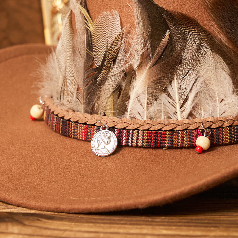 Men's Feather Woven Brim Belt Cowboy Hat - image 2