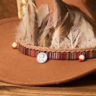 Men's Feather Woven Brim Belt Cowboy Hat - image 2