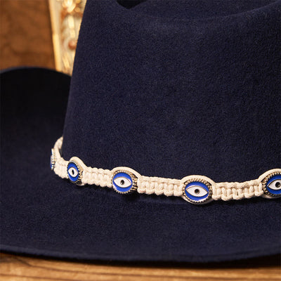 Men's Evil Eye White Knitted Brim Belt Cowboy Hat - image 5