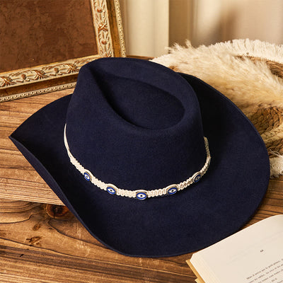 Men's Evil Eye White Knitted Brim Belt Cowboy Hat - image 4