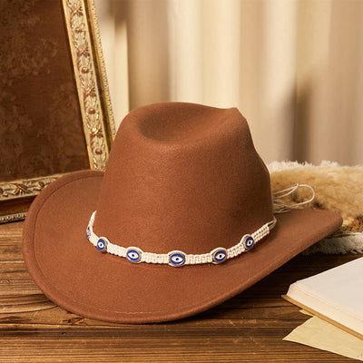 Men's Evil Eye White Knitted Brim Belt Cowboy Hat - Caramel - M (22"-22 7/8") - image 0