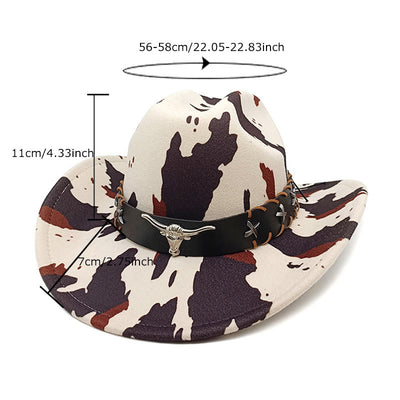 Men's Silver Long Horned Bull Belt Cow Pattern Cowboy Hat - image 1