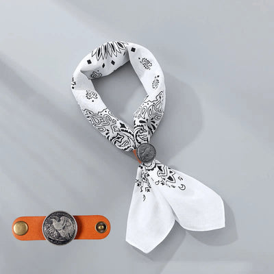 Retro Cashew Print Pocket Square With Coin Buckle - White - Style #4 - image 4