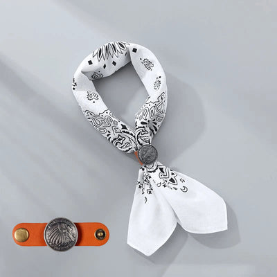 Retro Cashew Print Pocket Square With Coin Buckle - White - Style #3 - image 3