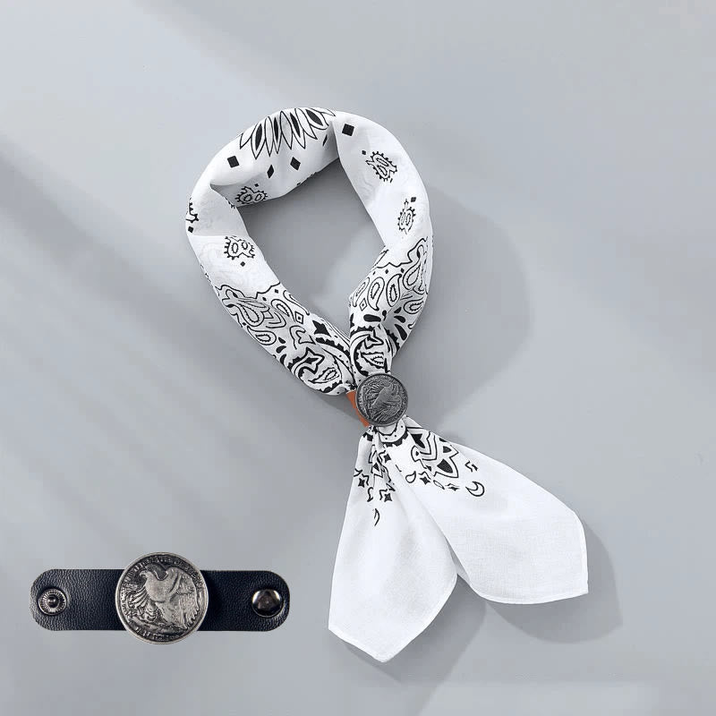 Retro Cashew Print Pocket Square With Coin Buckle - White - Style #5 - image 5