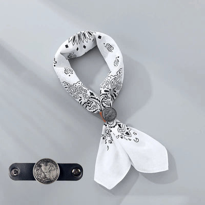 Retro Cashew Print Pocket Square With Coin Buckle - White - Style #5 - image 5