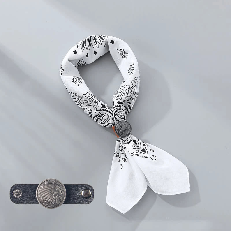 Retro Cashew Print Pocket Square With Coin Buckle - White - Style #8 - image 8