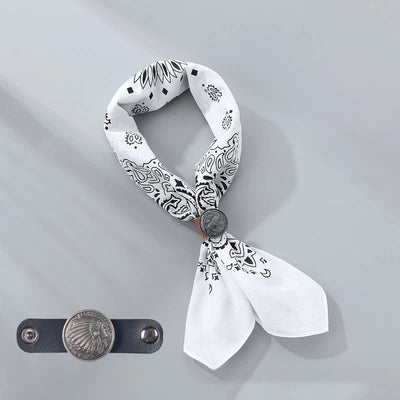 Retro Cashew Print Pocket Square With Coin Buckle - White - Style #8 - image 8