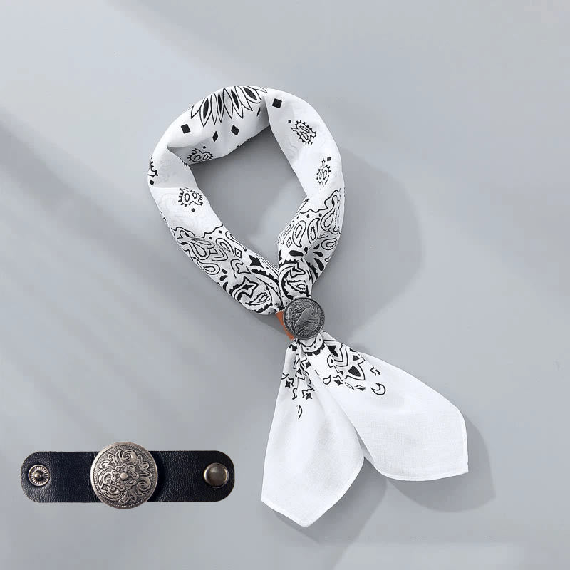 Retro Cashew Print Pocket Square With Coin Buckle - White - Style #6 - image 6