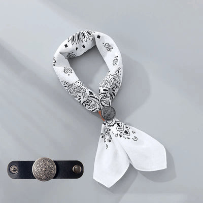 Retro Cashew Print Pocket Square With Coin Buckle - White - Style #6 - image 6