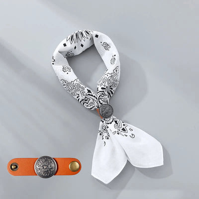 Retro Cashew Print Pocket Square With Coin Buckle - White - Style #2 - image 2