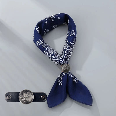 Retro Cashew Print Pocket Square With Coin Buckle - Navy Blue - Style #5 - image 13