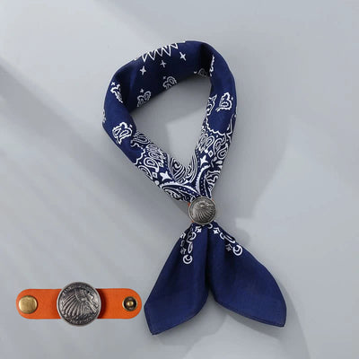 Retro Cashew Print Pocket Square With Coin Buckle - Navy Blue - Style #1 - image 9