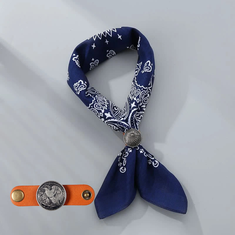 Retro Cashew Print Pocket Square With Coin Buckle - Navy Blue - Style #2 - image 10