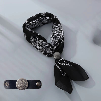 Retro Cashew Print Pocket Square With Coin Buckle - Black - Style #2 - image 18