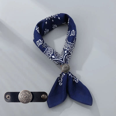 Retro Cashew Print Pocket Square With Coin Buckle - Navy Blue - Style #8 - image 16
