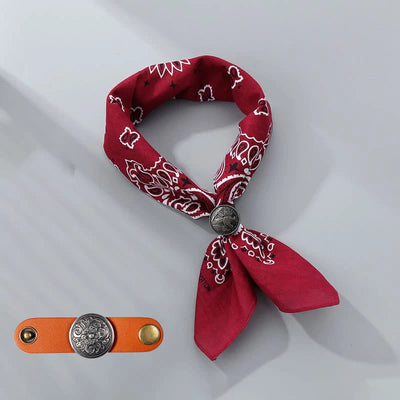 Retro Cashew Print Pocket Square With Coin Buckle - Wine - Style #4 - image 28