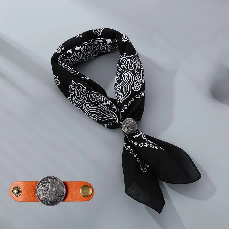 Retro Cashew Print Pocket Square With Coin Buckle - Black - Style #7 - image 23