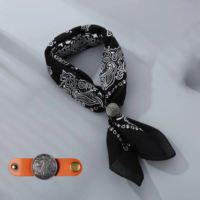 Retro Cashew Print Pocket Square With Coin Buckle - Black - Style #7 - image 23