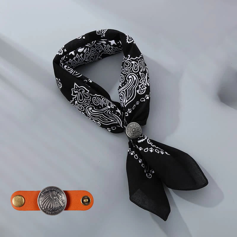 Retro Cashew Print Pocket Square With Coin Buckle - Black - Style #8 - image 24