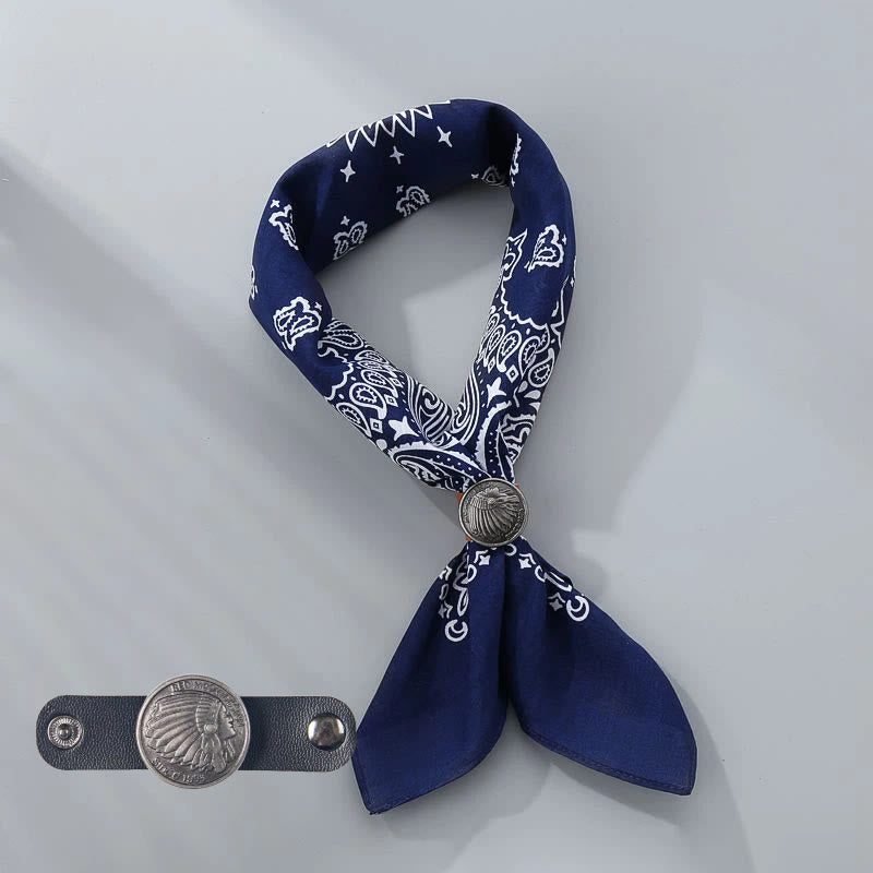 Retro Cashew Print Pocket Square With Coin Buckle - Navy Blue - Style #7 - image 15