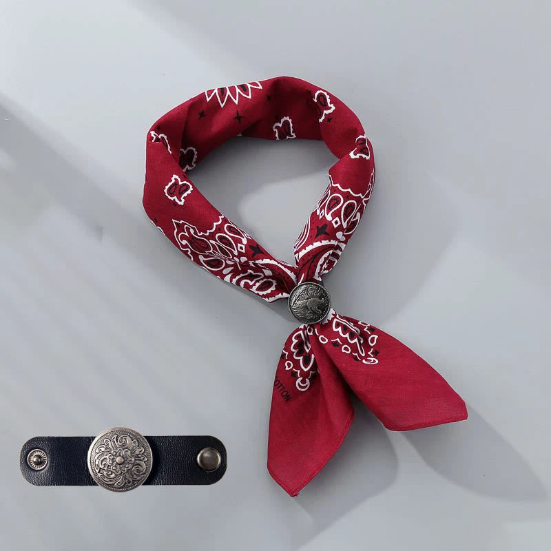 Retro Cashew Print Pocket Square With Coin Buckle - Wine - Style #6 - image 30