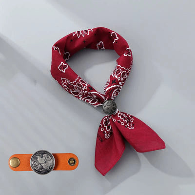 Retro Cashew Print Pocket Square With Coin Buckle - Wine - Style #2 - image 26