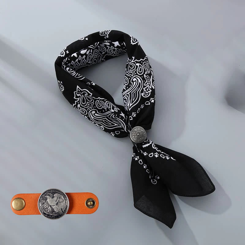 Retro Cashew Print Pocket Square With Coin Buckle - Black - Style #6 - image 22