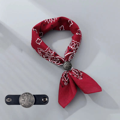 Retro Cashew Print Pocket Square With Coin Buckle - Wine - Style #8 - image 32