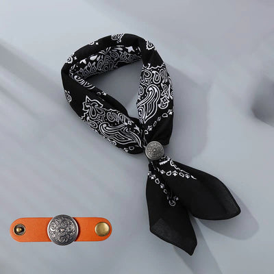 Retro Cashew Print Pocket Square With Coin Buckle - Black - Style #5 - image 21