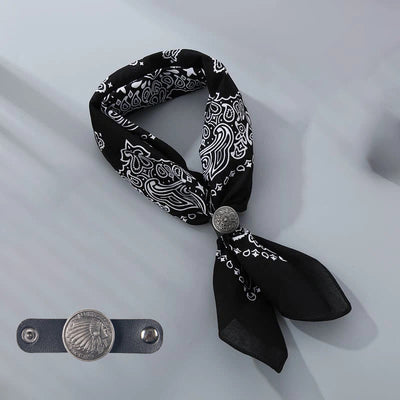 Retro Cashew Print Pocket Square With Coin Buckle - Black - Style #3 - image 19