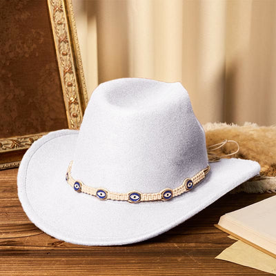 Men's Evil Eye White Knitted Brim Belt Cowboy Hat - White - M (22"-22 7/8") - image 9