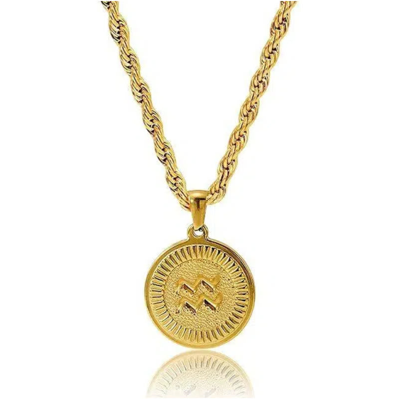 Personalized Zodiac Symbol Coin Pendant Necklace - Aquarius - image 10