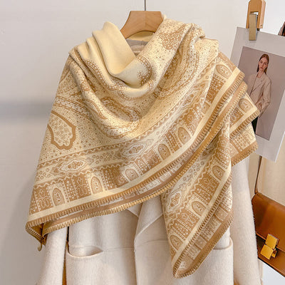 Women's Paisley Pattern Fringed Shawl Scarf - Khaki Yellow - image 0